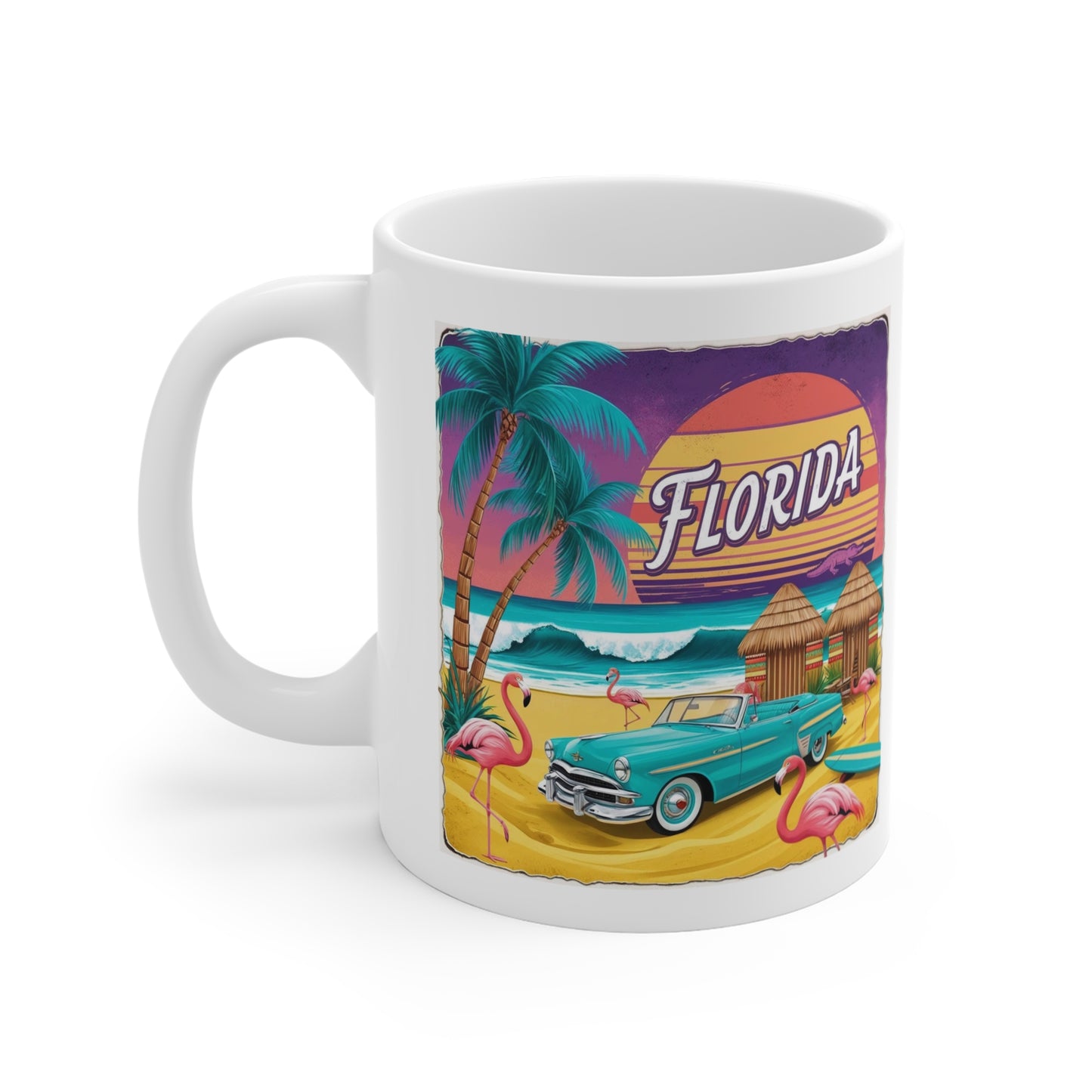 Vintage Florida Flamingo Mug – 11oz Retro Beach Coffee Cup