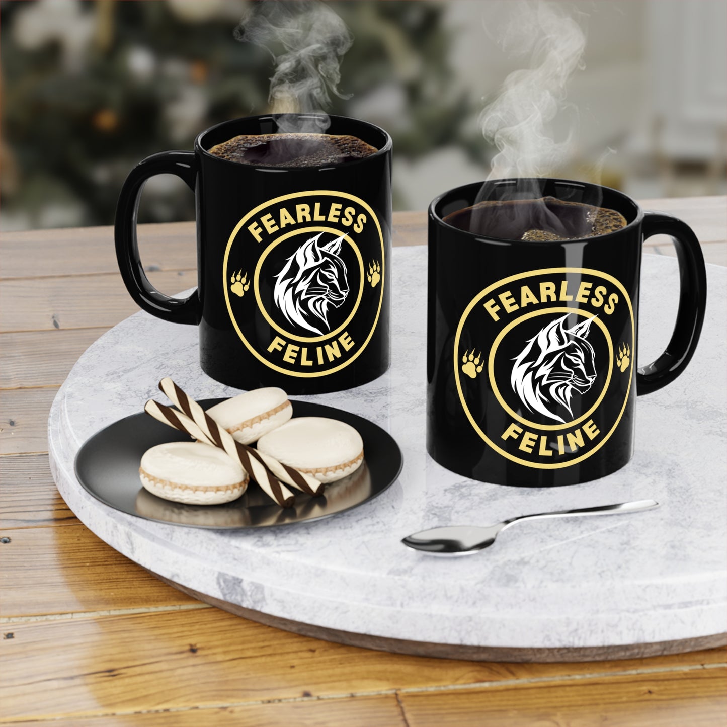 Fearless Feline Black Coffee Mug - 11oz Cat Lover Gift