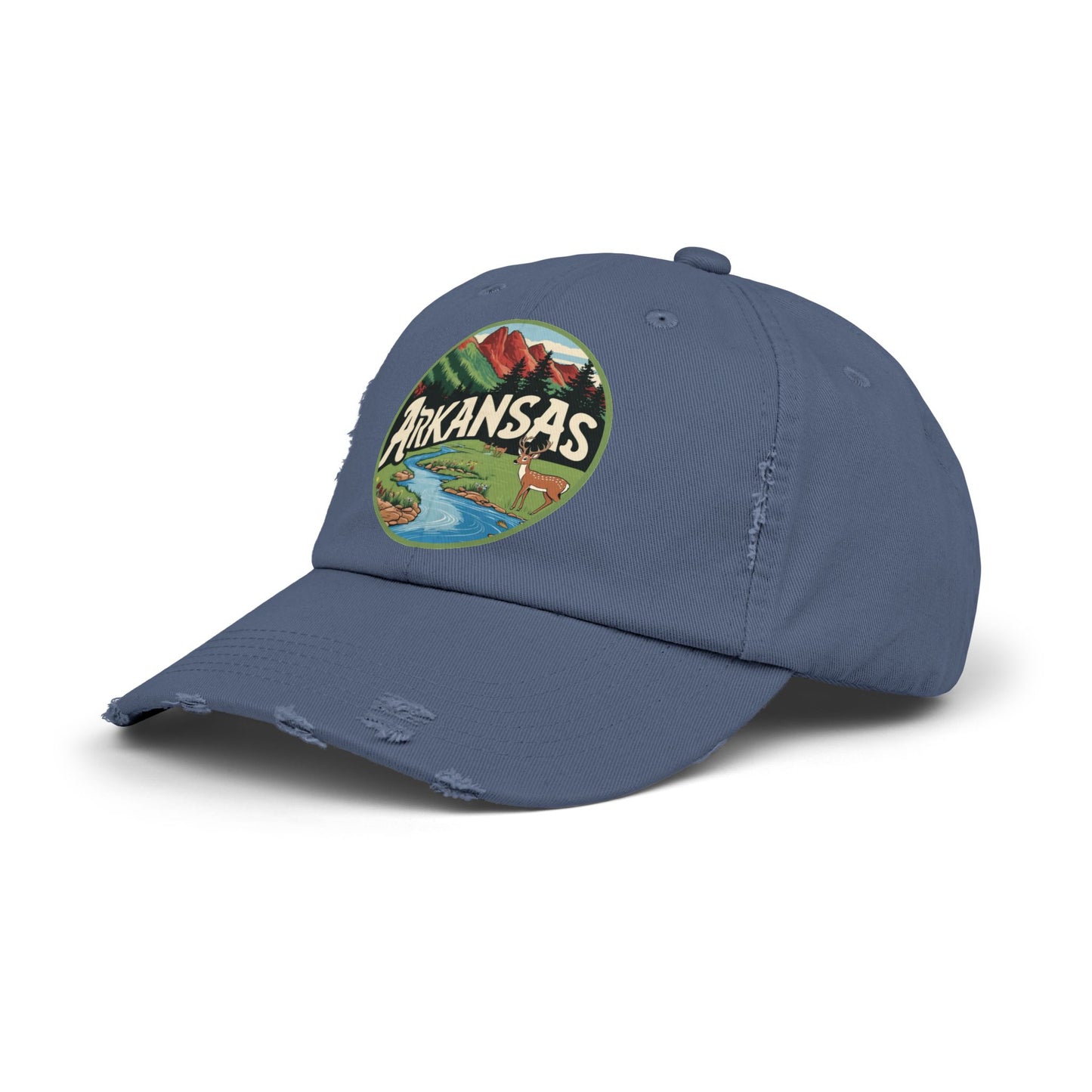 Unisex Distressed Cap with Arkansas Graphic | Vintage Outdoor Style Hat