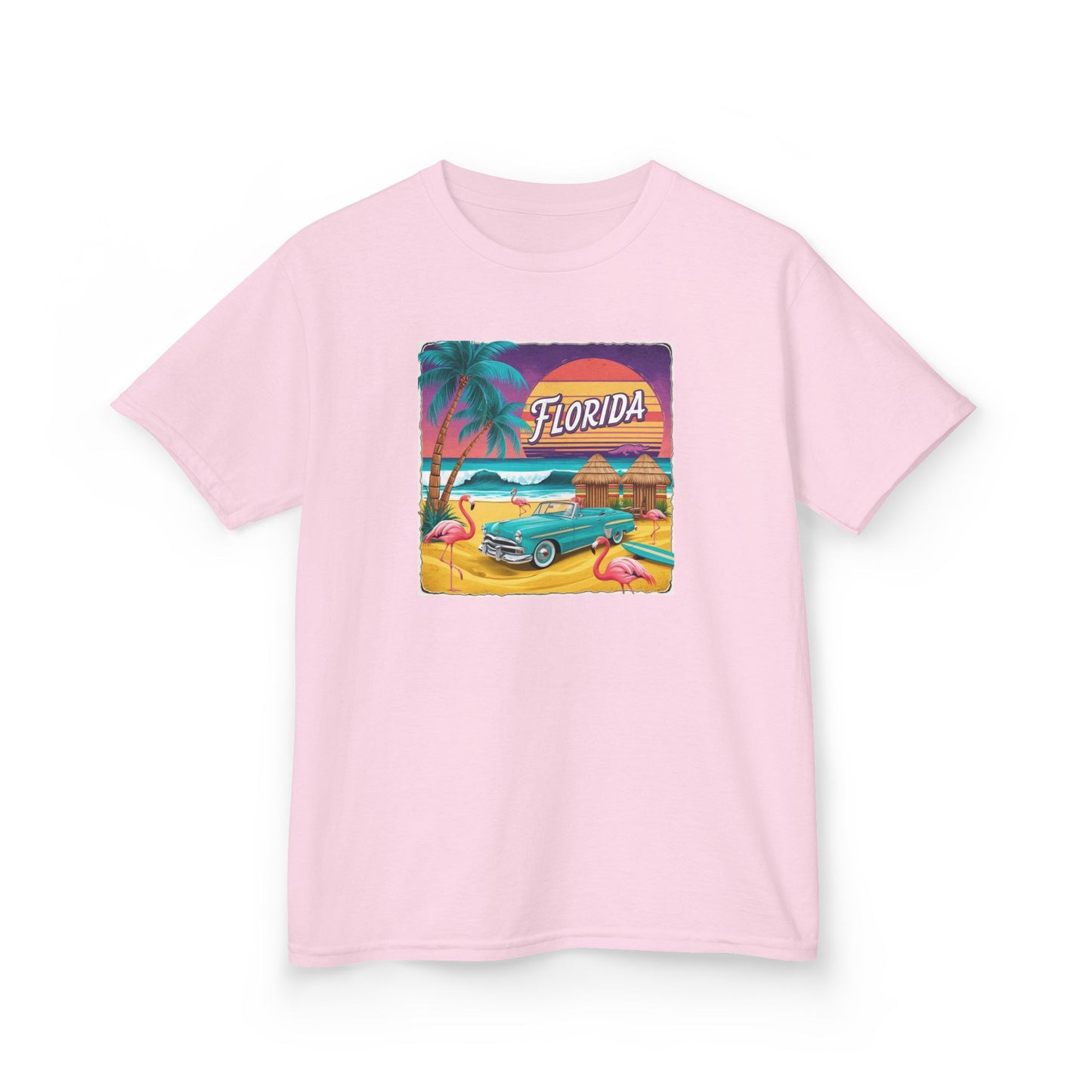 Florida Vintage Kids Tee - Tropical Palm Tree & Flamingo Design
