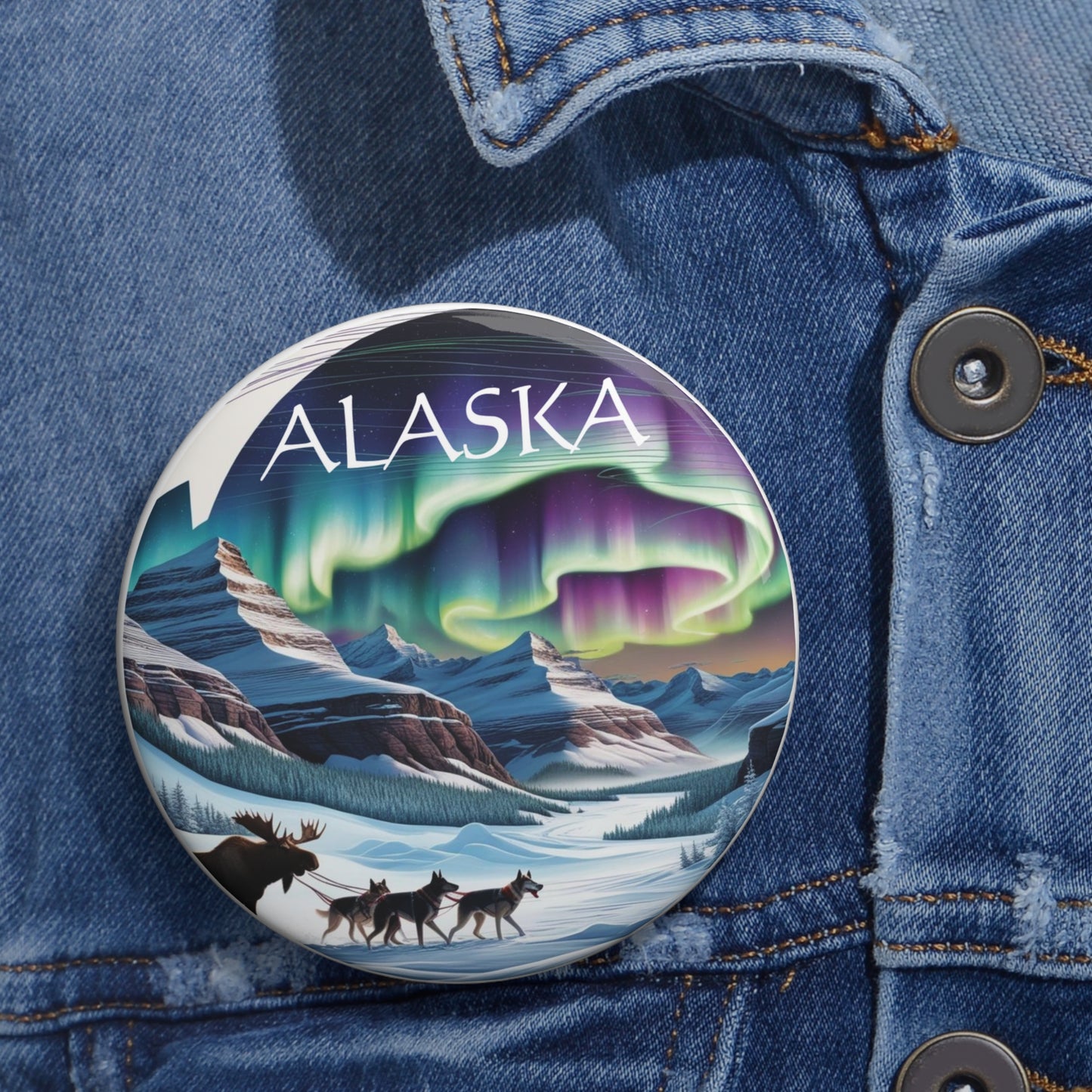 Alaska Aurora Borealis Custom Pin Buttons - Unique Lapel Accessories