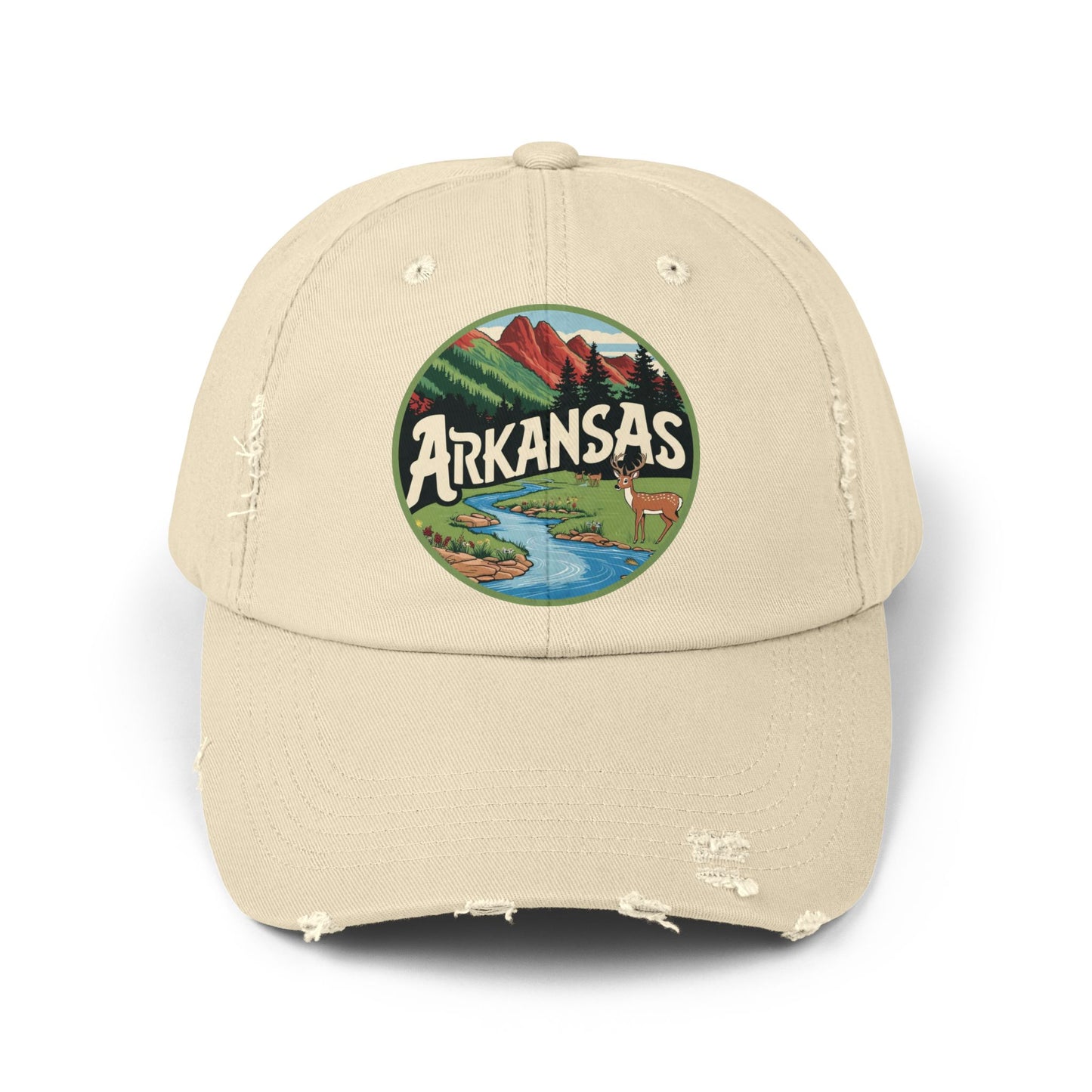 Unisex Distressed Cap with Arkansas Graphic | Vintage Outdoor Style Hat