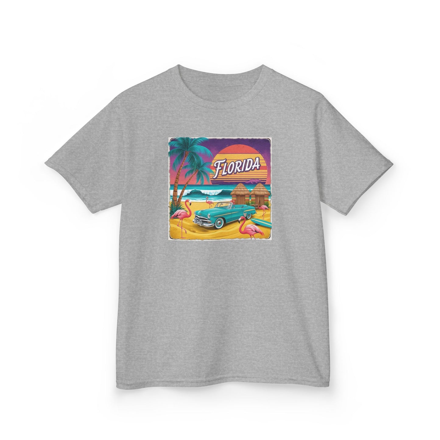 Florida Vintage Kids Tee - Tropical Palm Tree & Flamingo Design