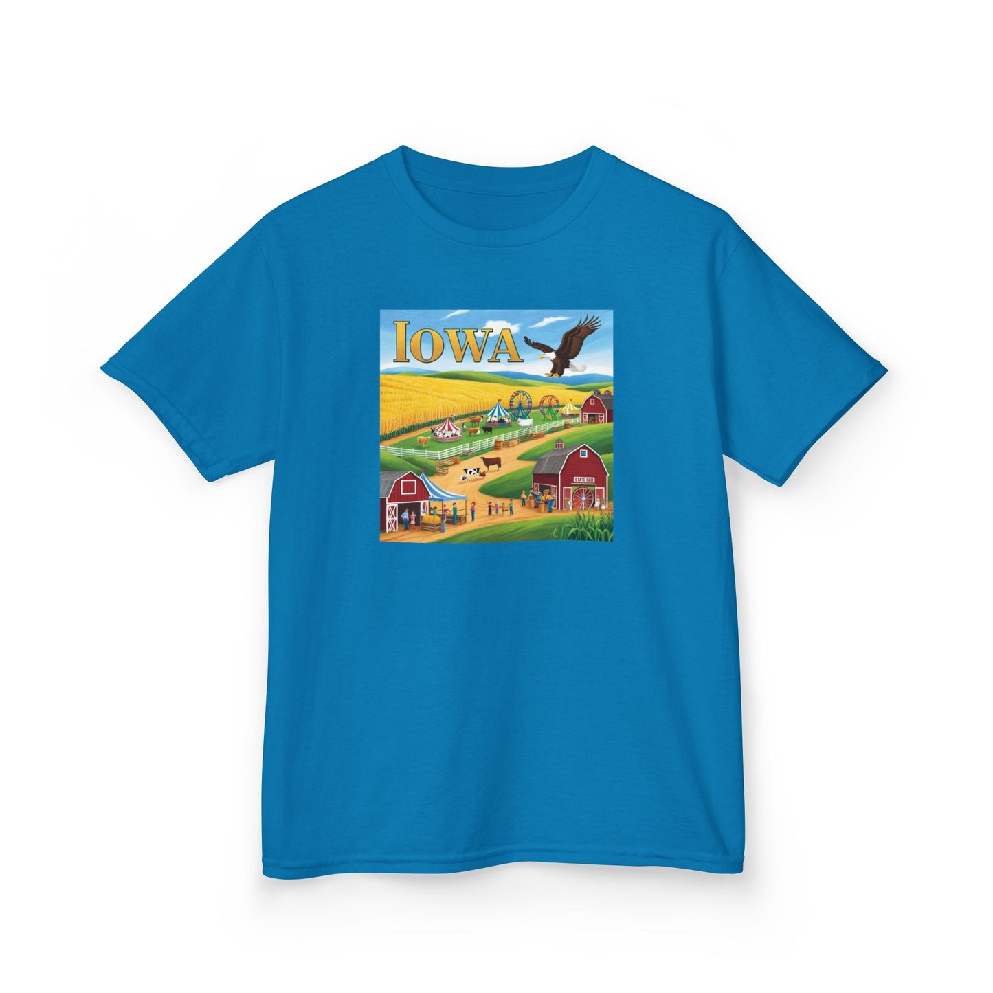 Iowa Kids Heavy Cotton Tee - Fun Farm Design for Young Explorers