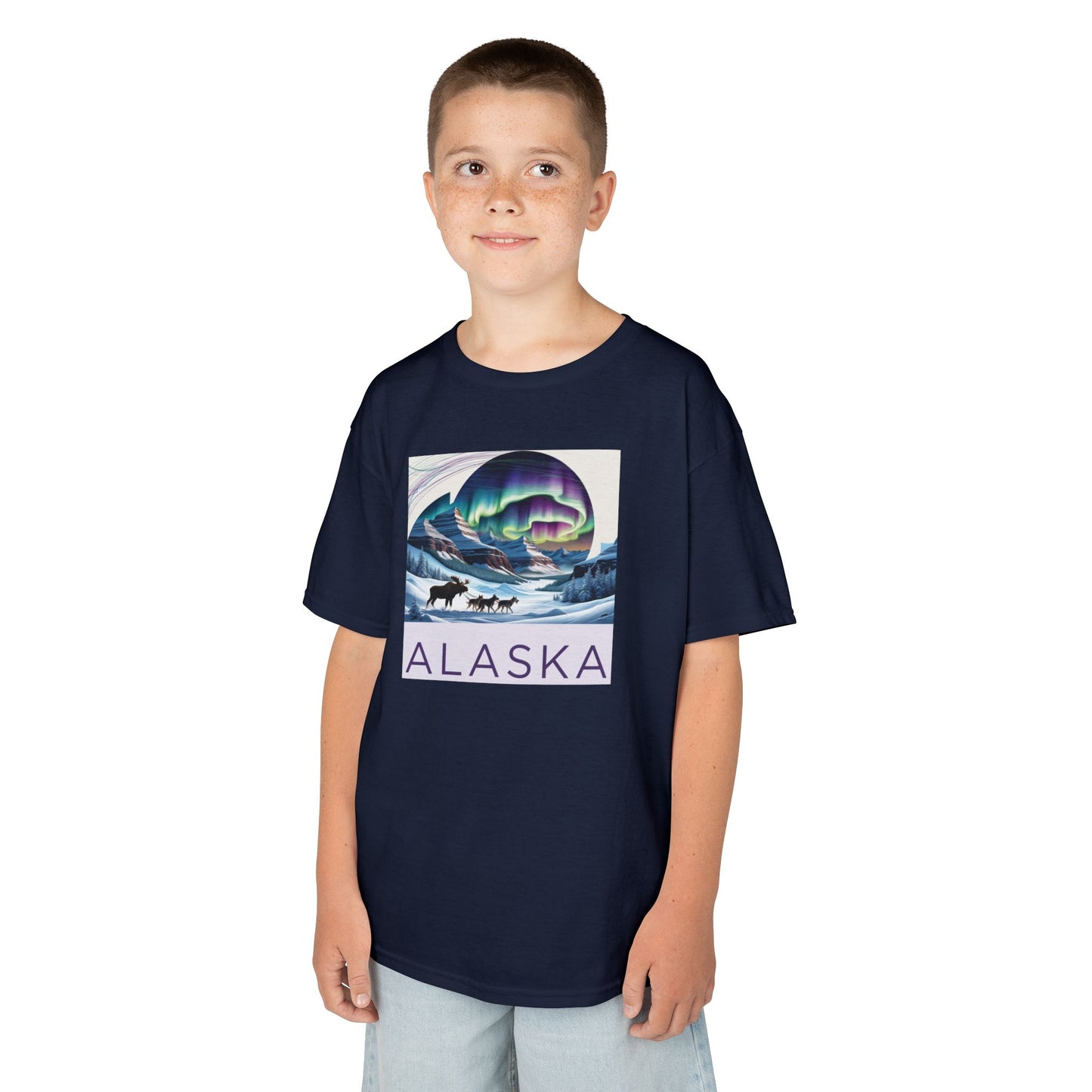 Kids Heavy Cotton™ Tee - Vintage Alaska Aurora Design