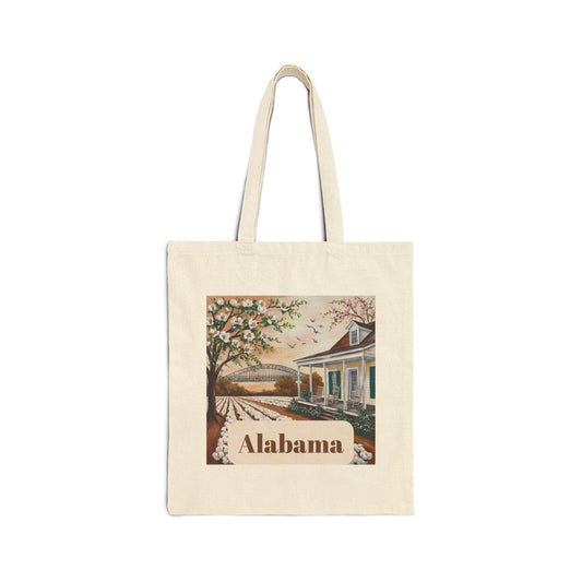 Alabama Floral Cotton Canvas Tote Bag - Eco-Friendly Shopping & Travel
