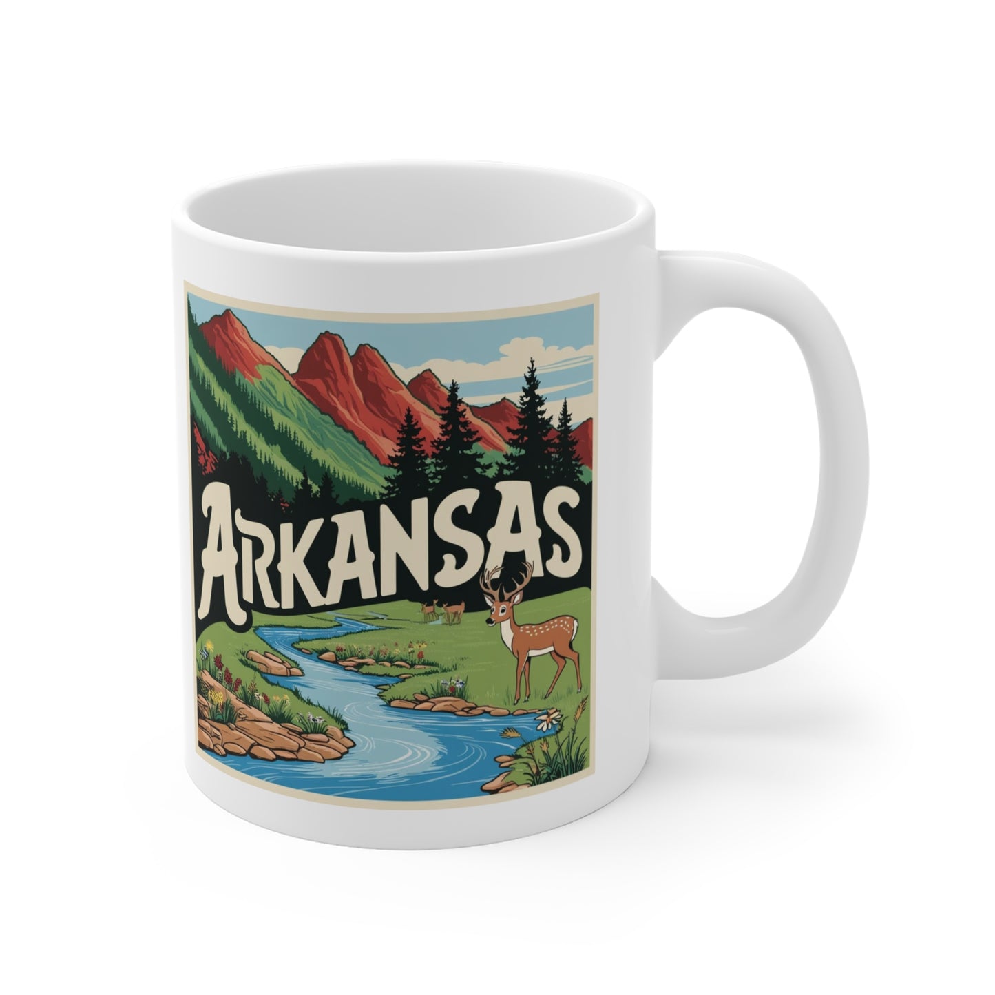 Vintage Arkansas Landscape Mug - 11oz Coffee Cup with Scenic Design