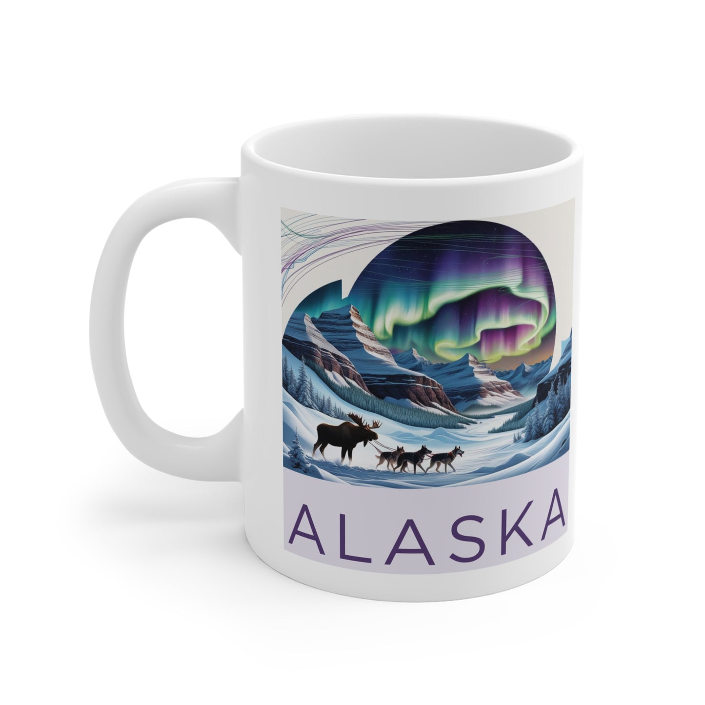 Alaska Aurora Landscape Mug – 11oz Coffee Cup Featuring Northern Lights & Wildlife