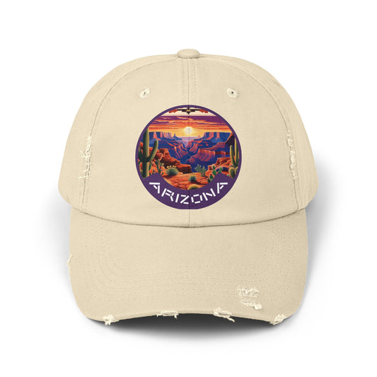 Vintage Arizona Distressed Cap | Unisex Baseball Hat with Sunset Design
