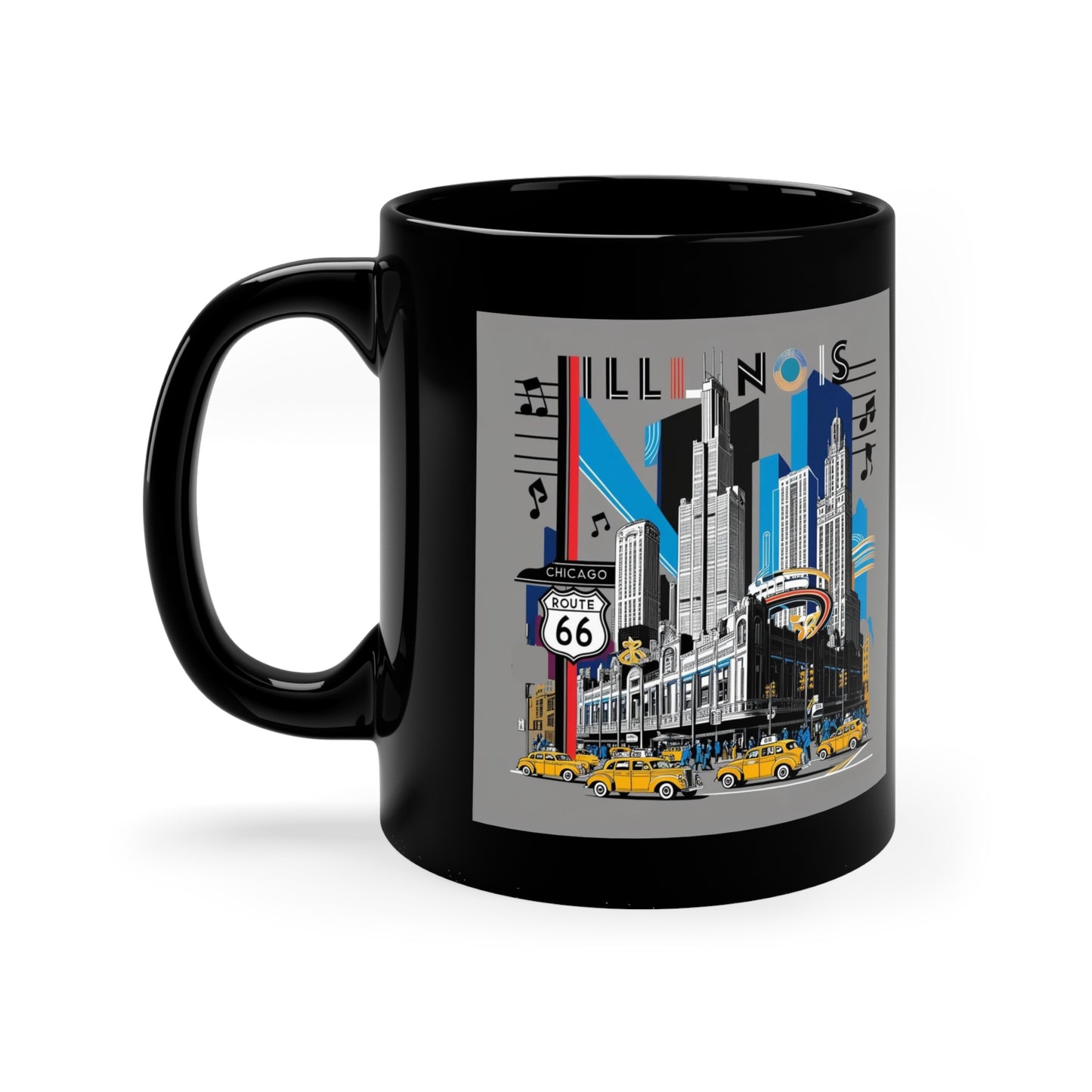 Vintage Route 66 Black Coffee Mug - 11oz Illinois Travel Souvenir