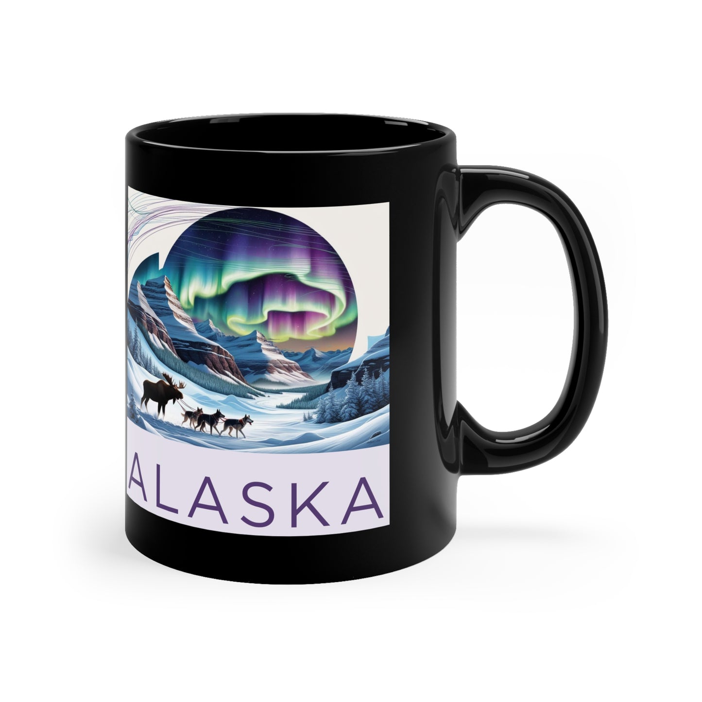 Alaska Aurora Borealis Black Coffee Mug - 11oz Scenic Design