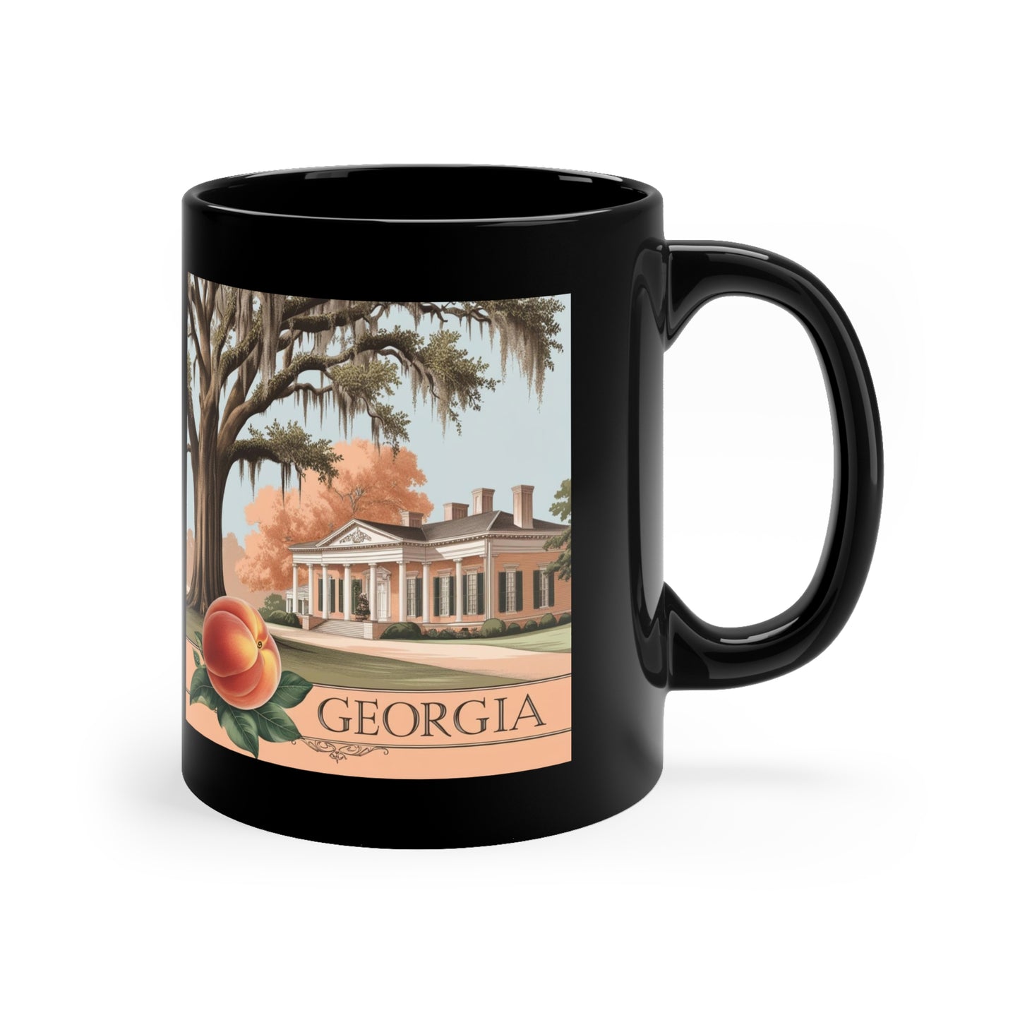 Georgia Peach Black Coffee Mug, 11oz - Perfect Gift for Georgia Lovers