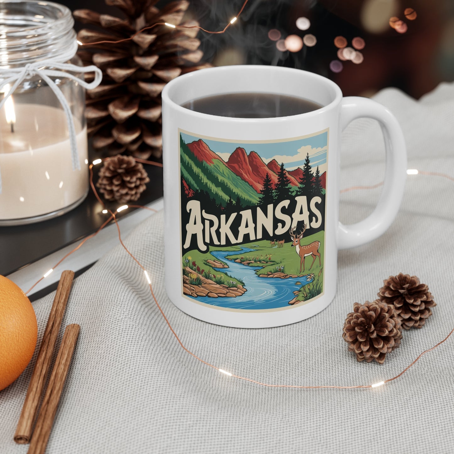 Vintage Arkansas Landscape Mug - 11oz Coffee Cup with Scenic Design