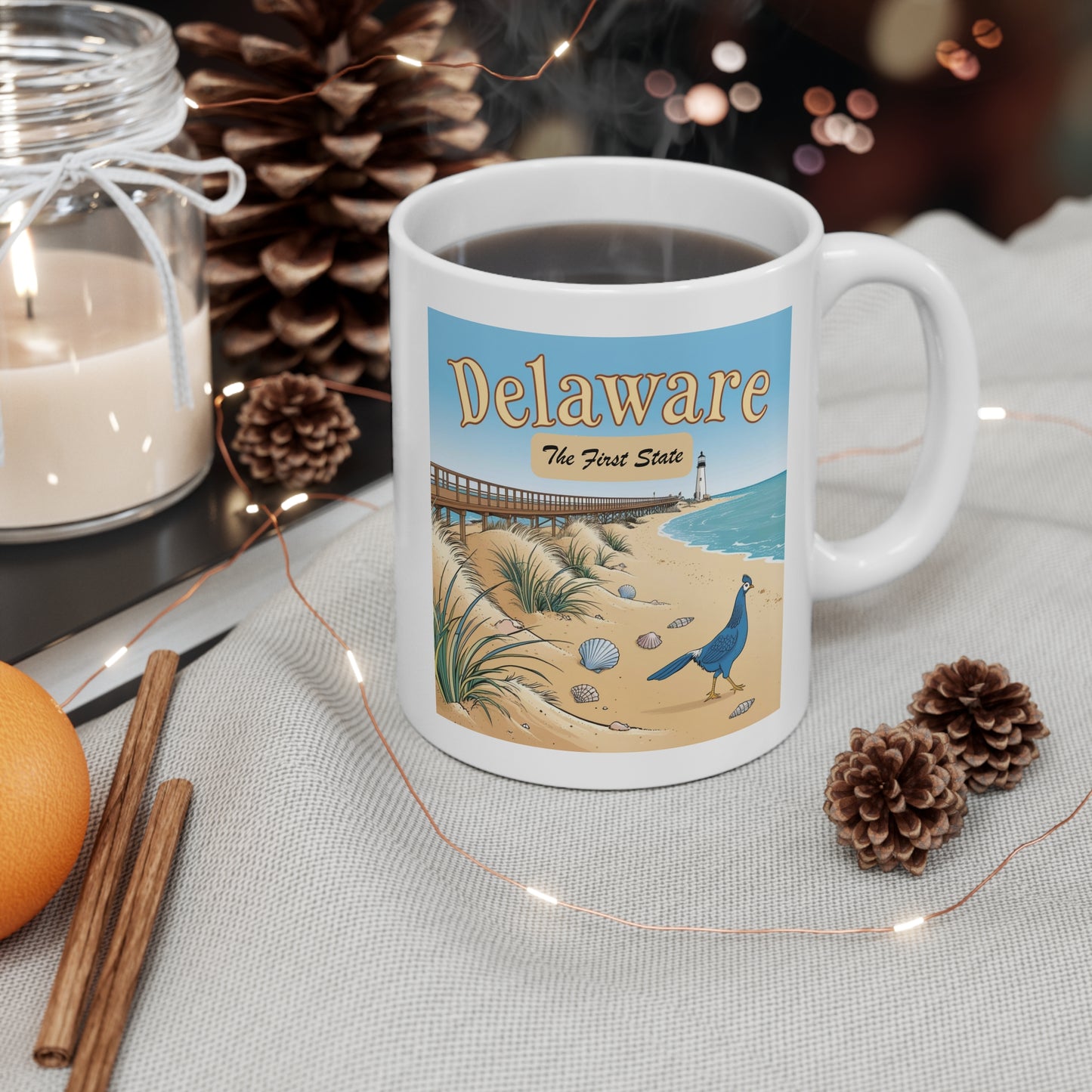 Delaware Coastal Scene 11oz Mug - Perfect for Beach Lovers and State Pride