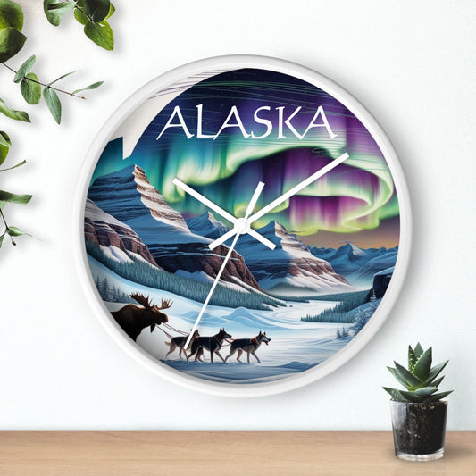 Alaska Themed Wall Clock with Aurora Design - Ideal for Home Decor and Gift