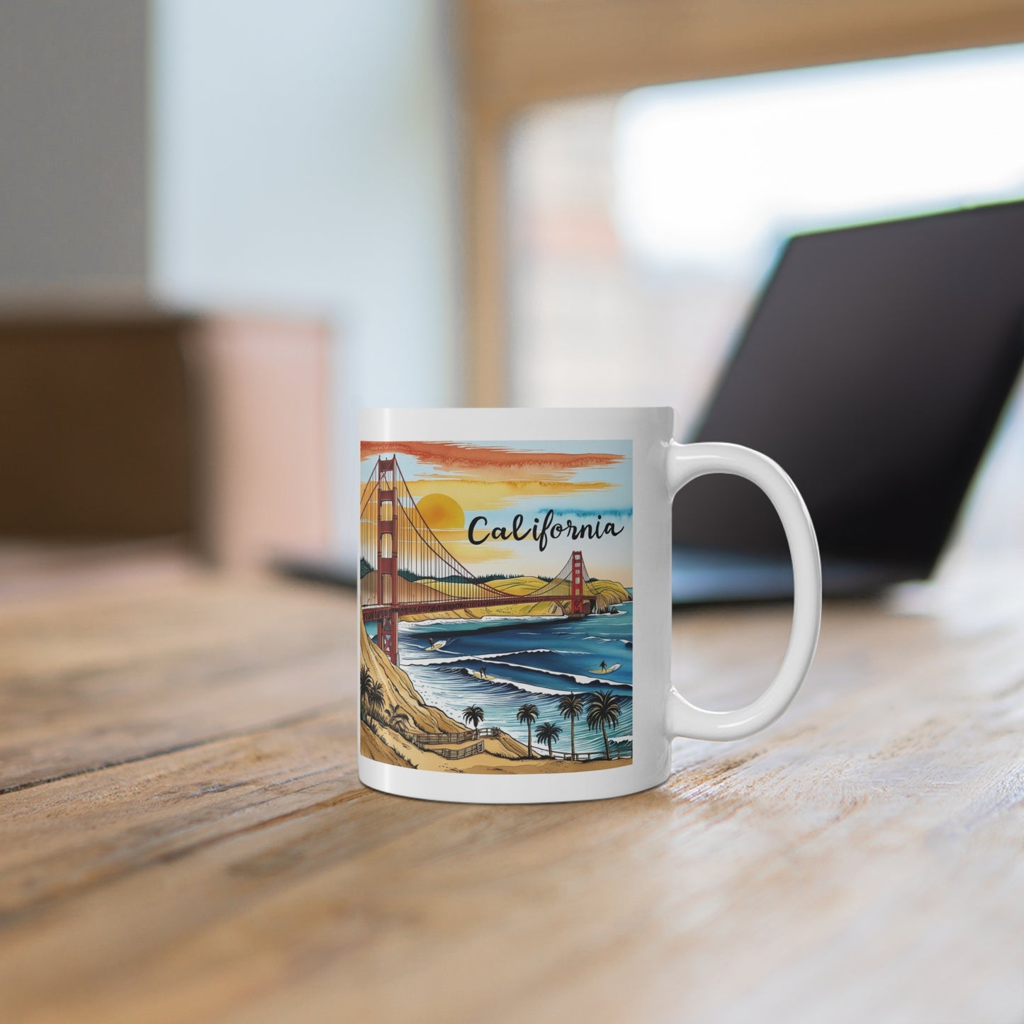 California Sunset Scenic Mug – 11oz Coffee Cup for Beach Lovers