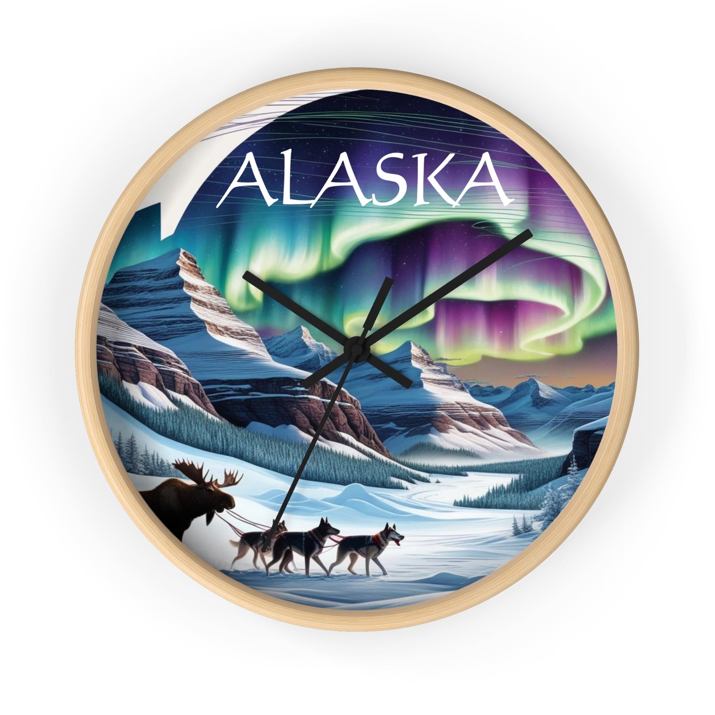 Alaska Themed Wall Clock with Aurora Design - Ideal for Home Decor and Gift