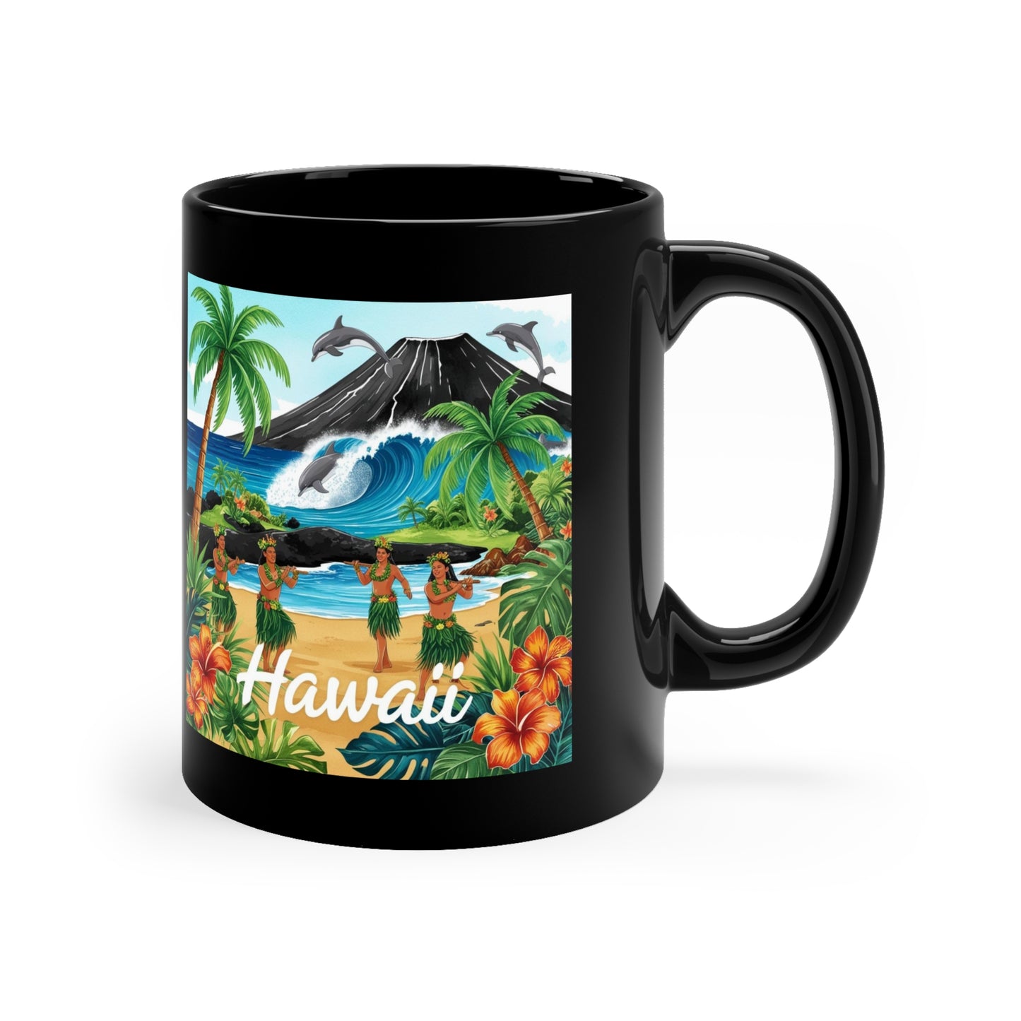 Tropical Hawaii Coffee Mug - 11oz Black Ceramic