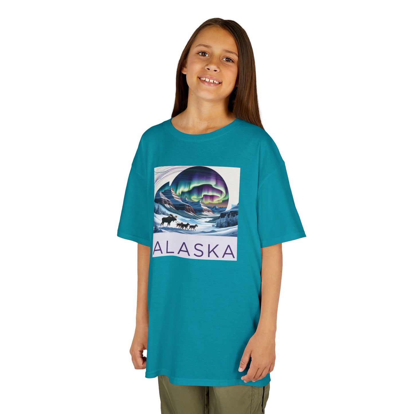 Kids Heavy Cotton™ Tee - Vintage Alaska Aurora Design