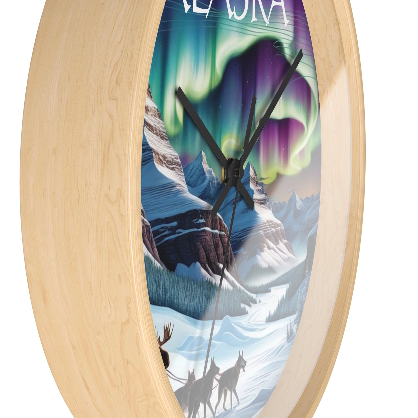 Alaska Themed Wall Clock with Aurora Design - Ideal for Home Decor and Gift