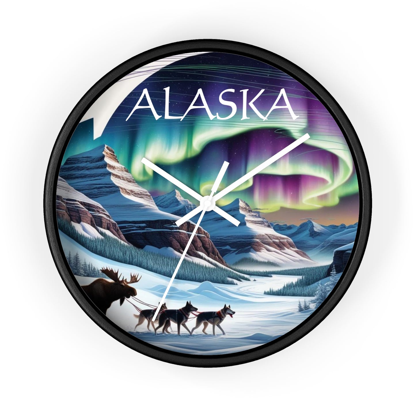 Alaska Themed Wall Clock with Aurora Design - Ideal for Home Decor and Gift