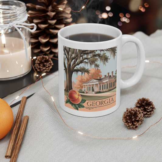 Georgia Peach Mug - 11oz - Charming Southern Decor for Home or Gifts