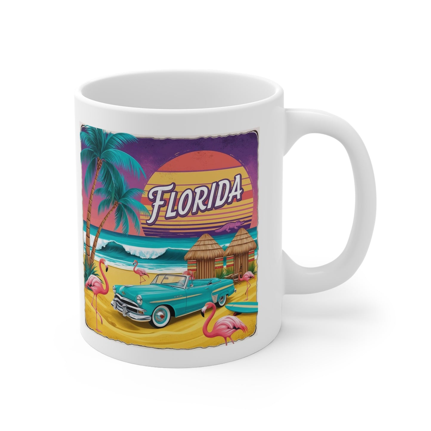 Vintage Florida Flamingo Mug – 11oz Retro Beach Coffee Cup