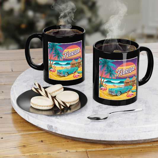 Vintage Florida Flamingo Coffee Mug - 11oz Black Cup for Beach Lovers
