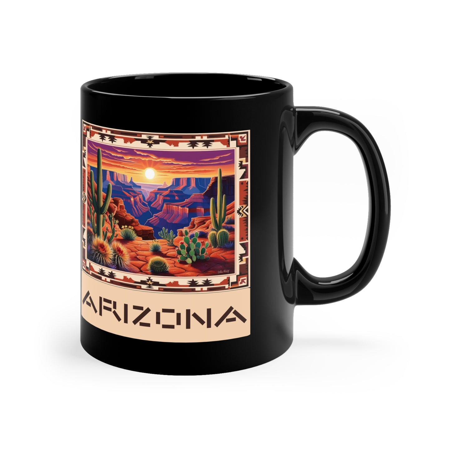 Arizona Desert Black Coffee Mug - 11oz, Scenic Southwest Art