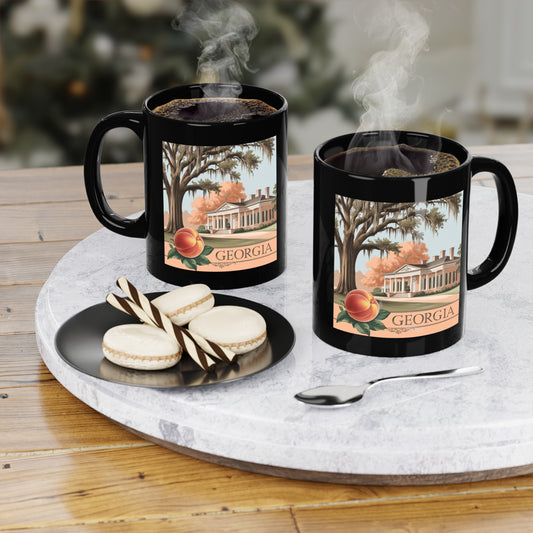 Georgia Peach Black Coffee Mug, 11oz - Perfect Gift for Georgia Lovers