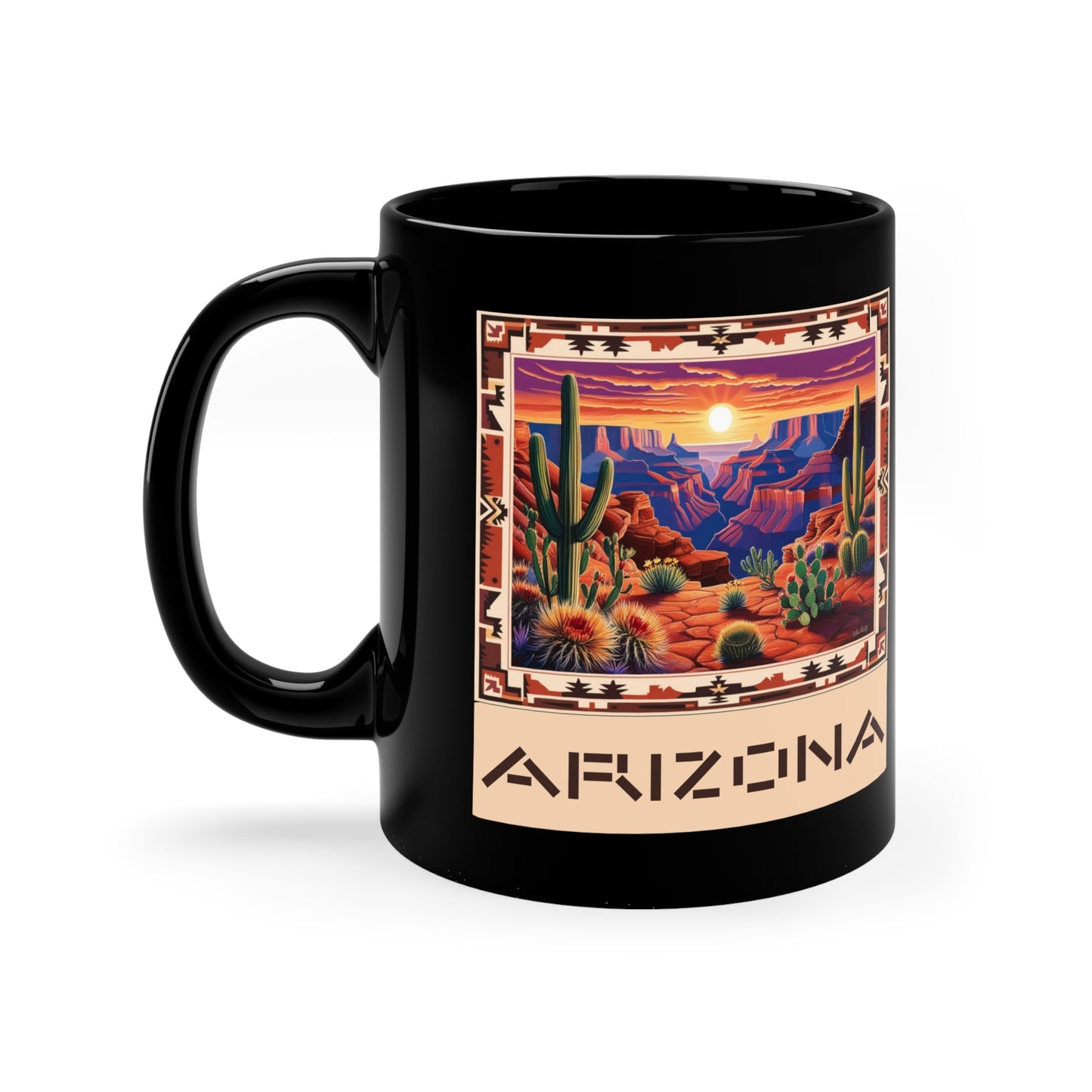 Arizona Desert Black Coffee Mug - 11oz, Scenic Southwest Art