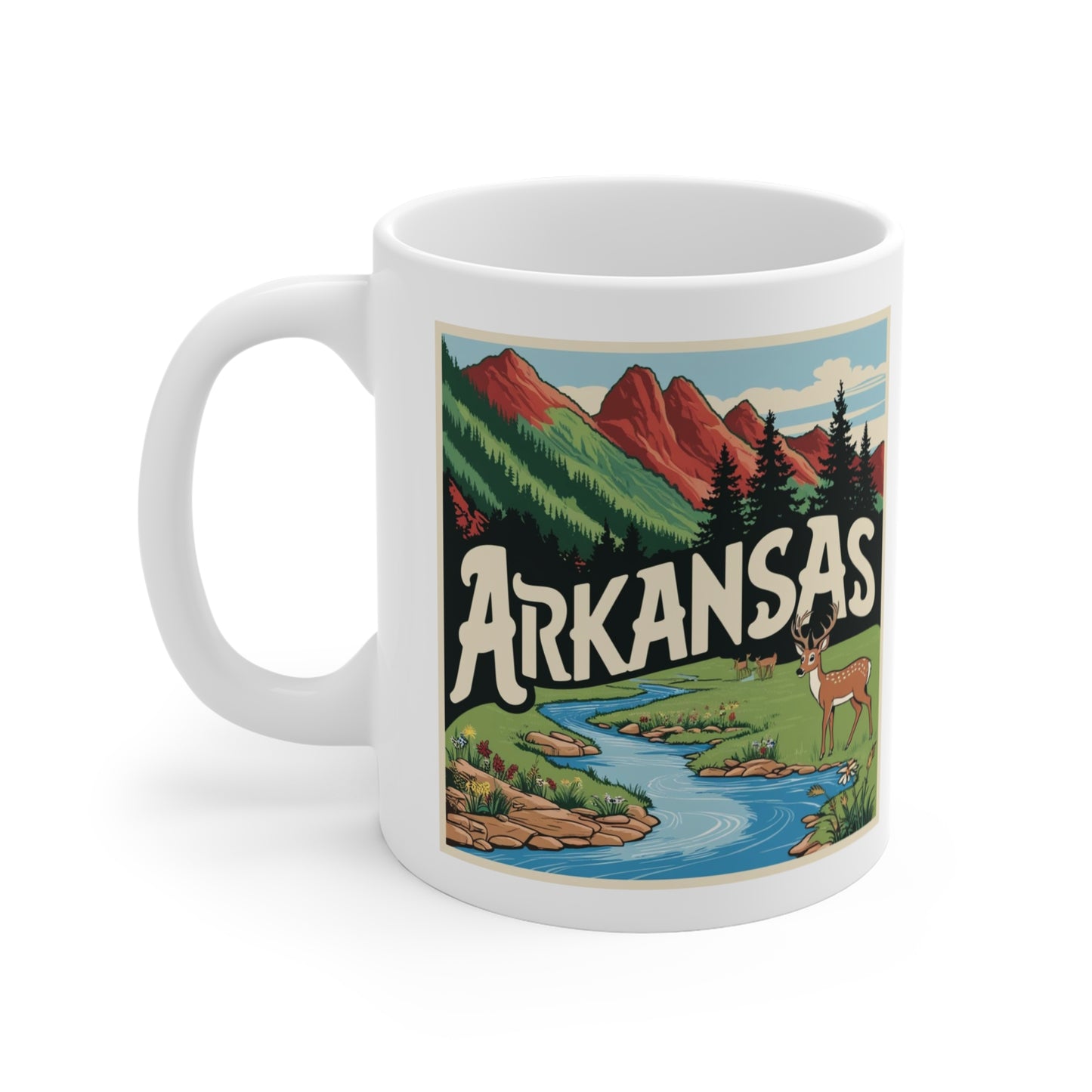 Vintage Arkansas Landscape Mug - 11oz Coffee Cup with Scenic Design