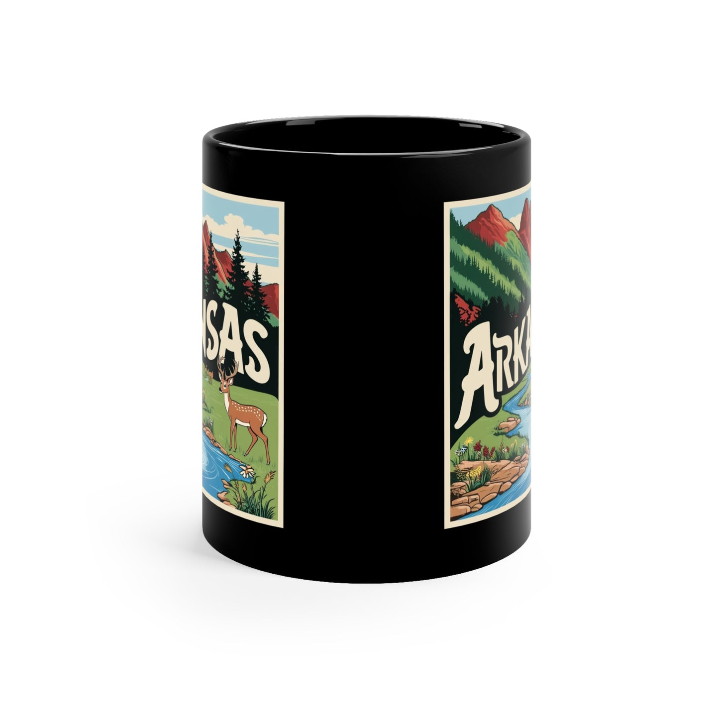 Arkansas Scenic Black Coffee Mug - 11oz Outdoor Adventure Design