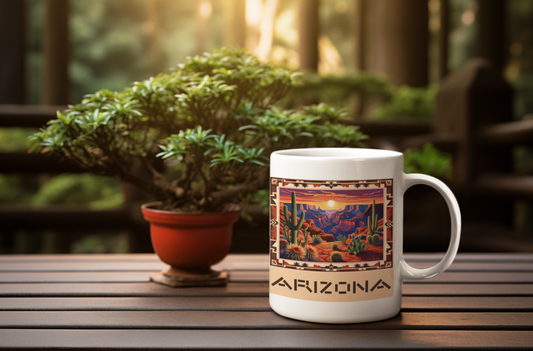 Arizona Desert Landscape Mug - 11oz Coffee Cup with Scenic Cactus Design