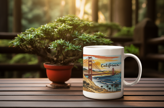 California Sunset Scenic Mug – 11oz Coffee Cup for Beach Lovers