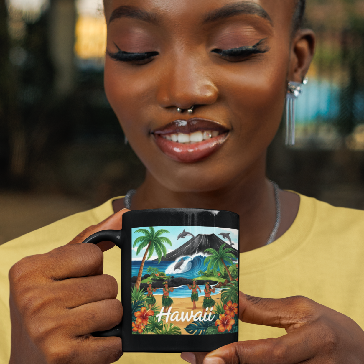 Tropical Hawaii Coffee Mug - 11oz Black Ceramic