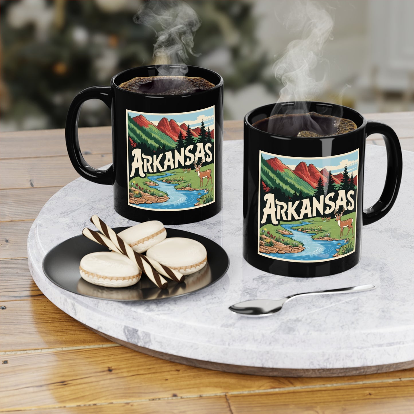 Arkansas Scenic Black Coffee Mug - 11oz Outdoor Adventure Design