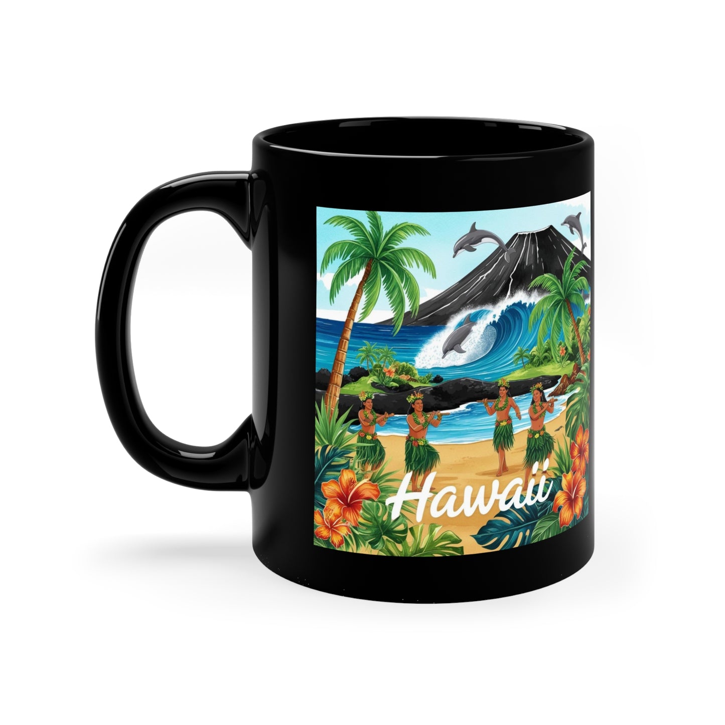 Tropical Hawaii Coffee Mug - 11oz Black Ceramic