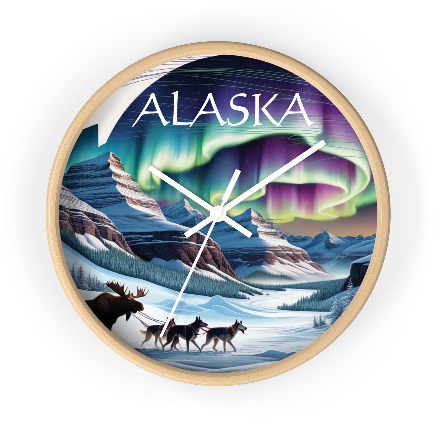 Alaska Themed Wall Clock with Aurora Design - Ideal for Home Decor and Gift