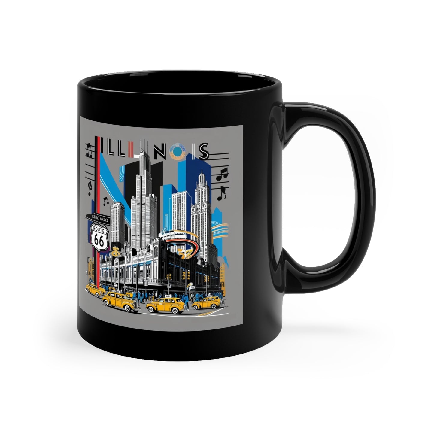Vintage Route 66 Black Coffee Mug - 11oz Illinois Travel Souvenir