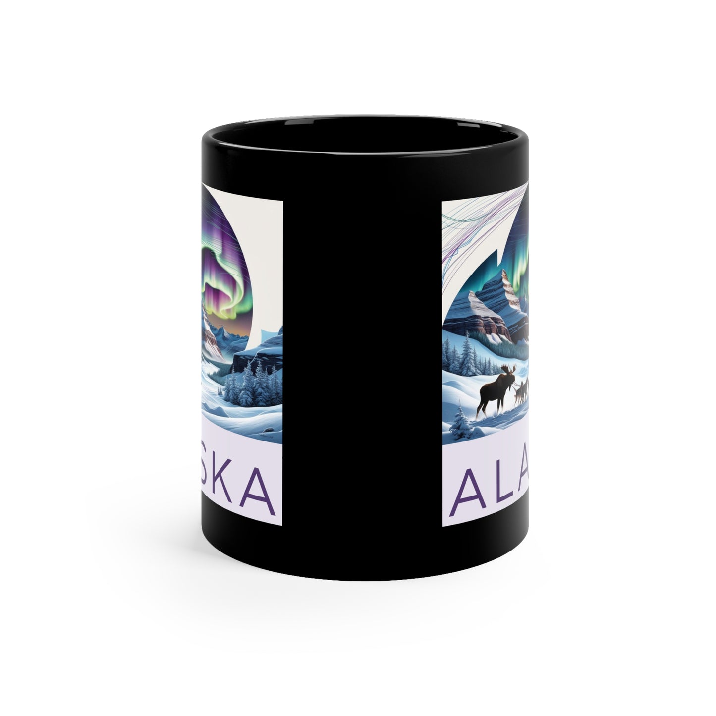 Alaska Aurora Borealis Black Coffee Mug - 11oz Scenic Design