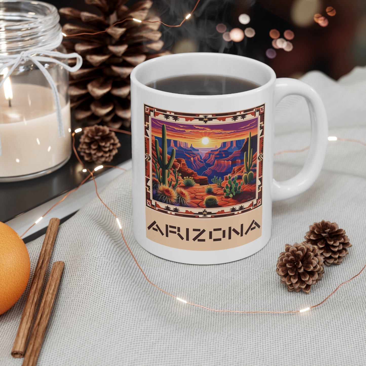 Arizona Desert Landscape Mug - 11oz Coffee Cup with Scenic Cactus Design