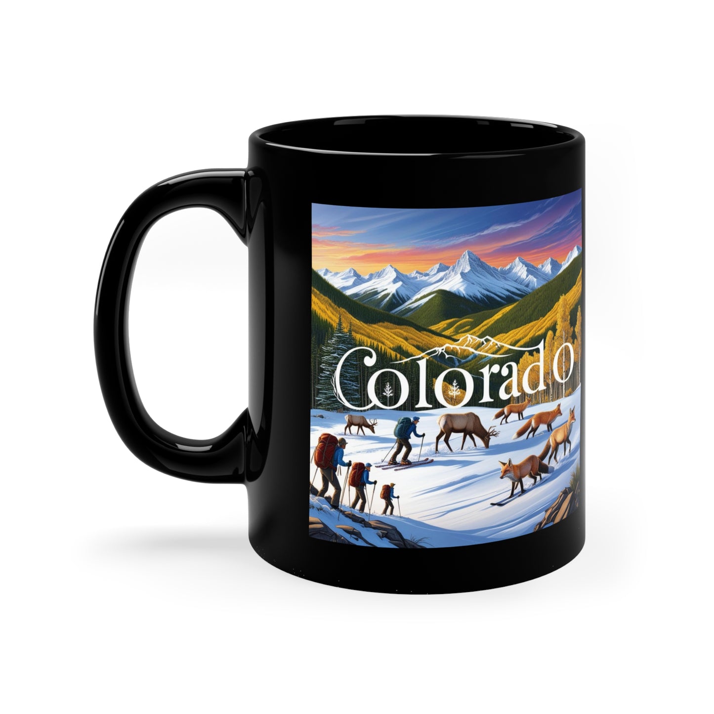 Colorado Adventure Black Coffee Mug - Scenic Landscape Design for Nature Lovers