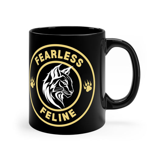 Fearless Feline Black Coffee Mug - 11oz Cat Lover Gift