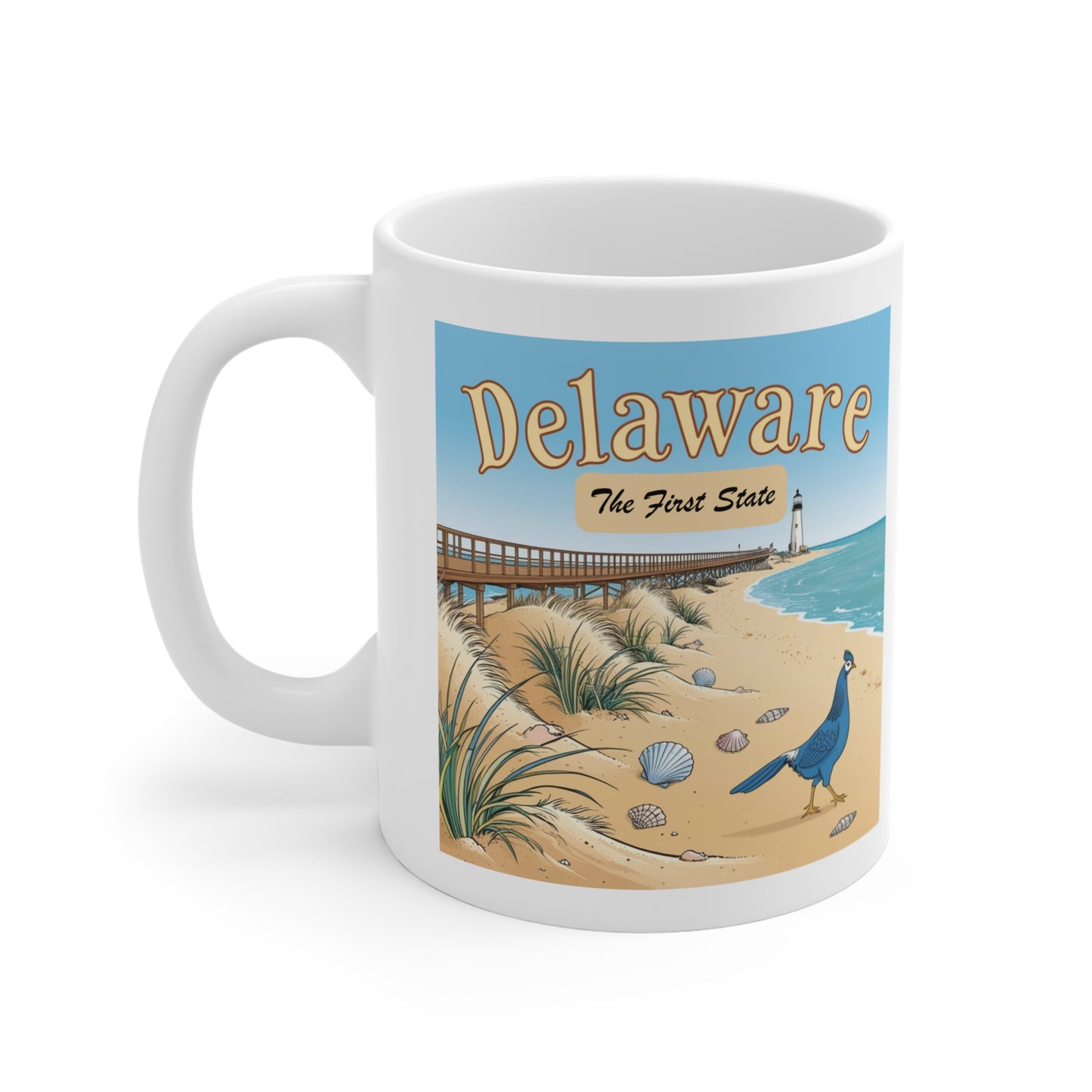 Delaware Coastal Scene 11oz Mug - Perfect for Beach Lovers and State Pride