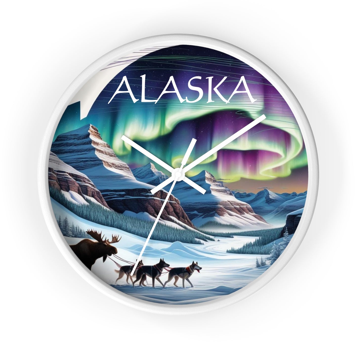 Alaska Themed Wall Clock with Aurora Design - Ideal for Home Decor and Gift