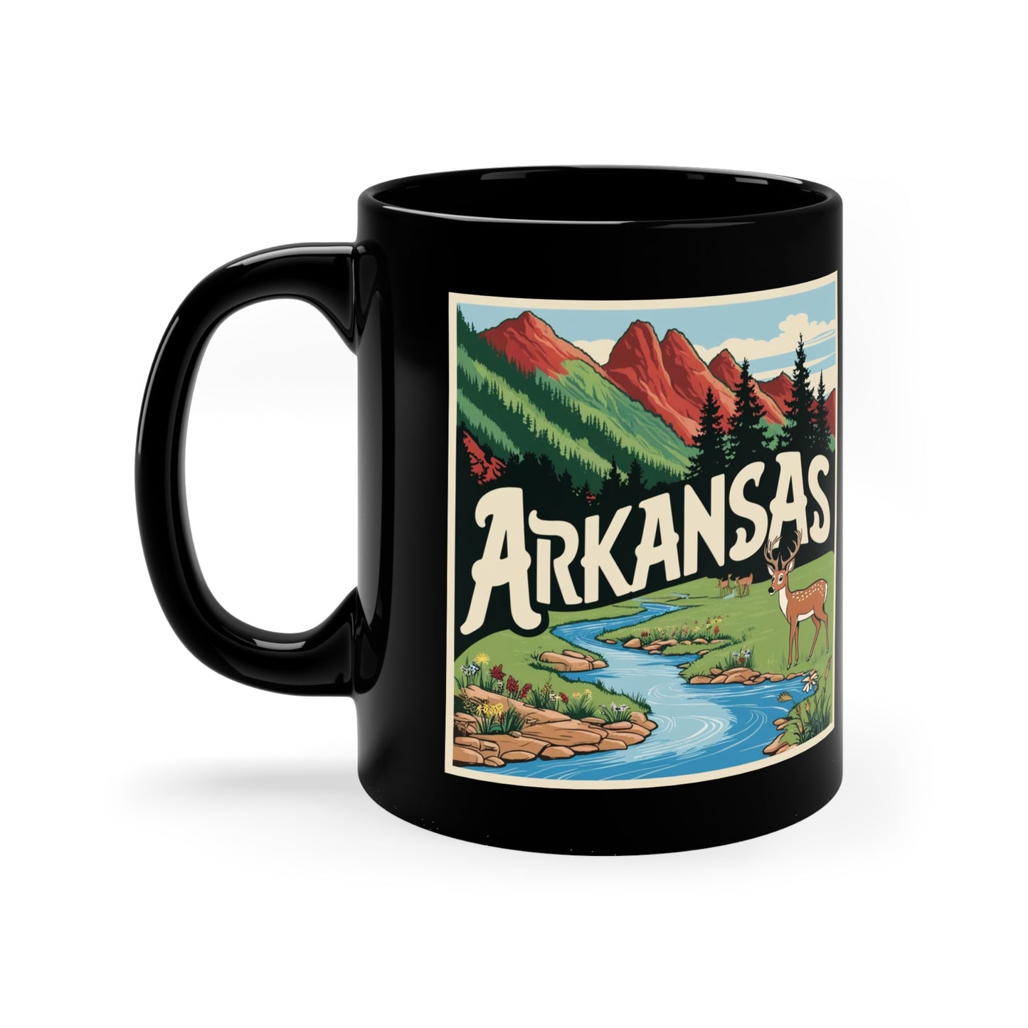 Arkansas Scenic Black Coffee Mug - 11oz Outdoor Adventure Design