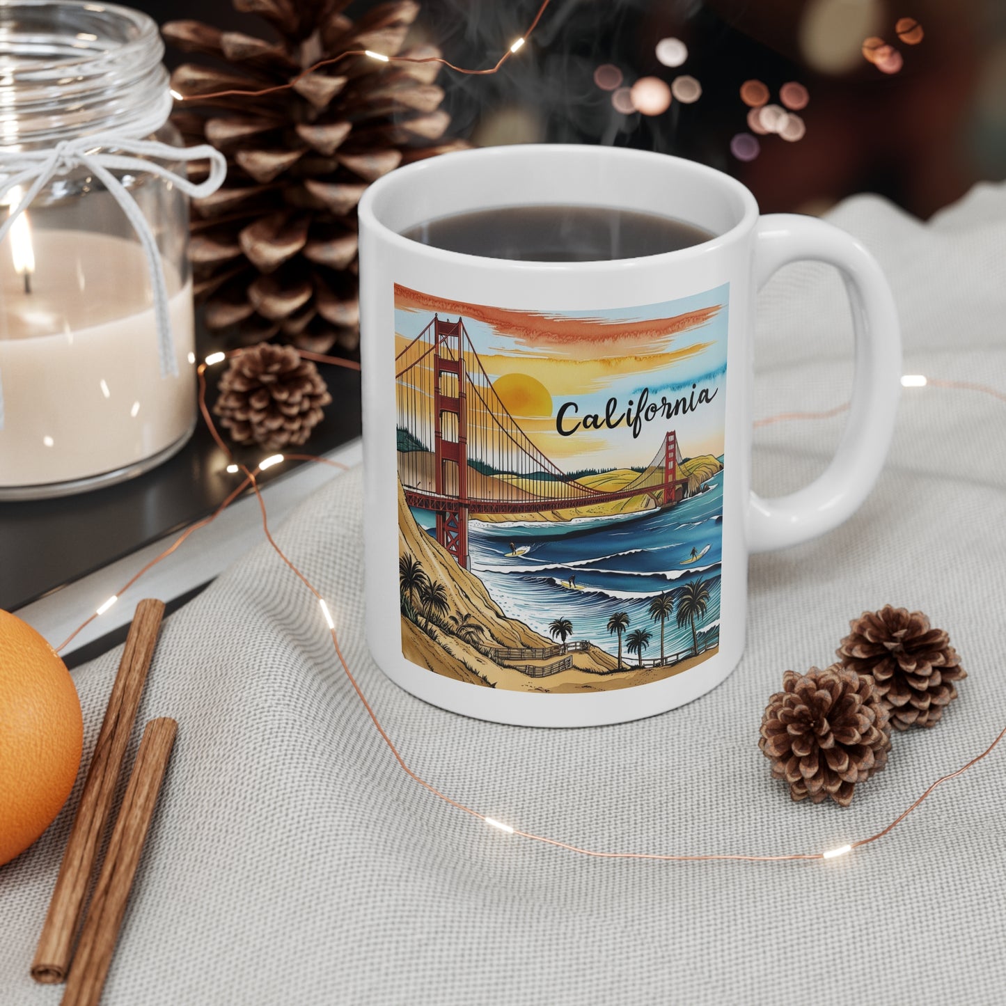 California Sunset Scenic Mug – 11oz Coffee Cup for Beach Lovers