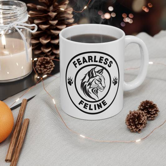 Fearless Feline White Ceramic Coffee Mug 11oz