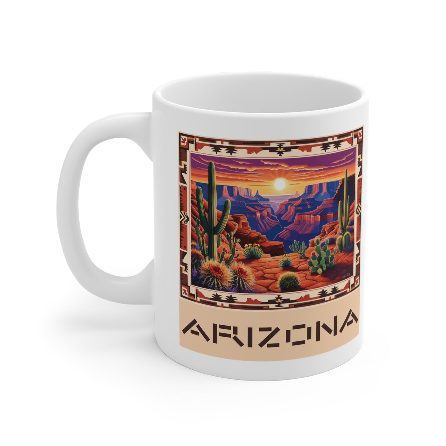 Arizona Desert Landscape Mug - 11oz Coffee Cup with Scenic Cactus Design